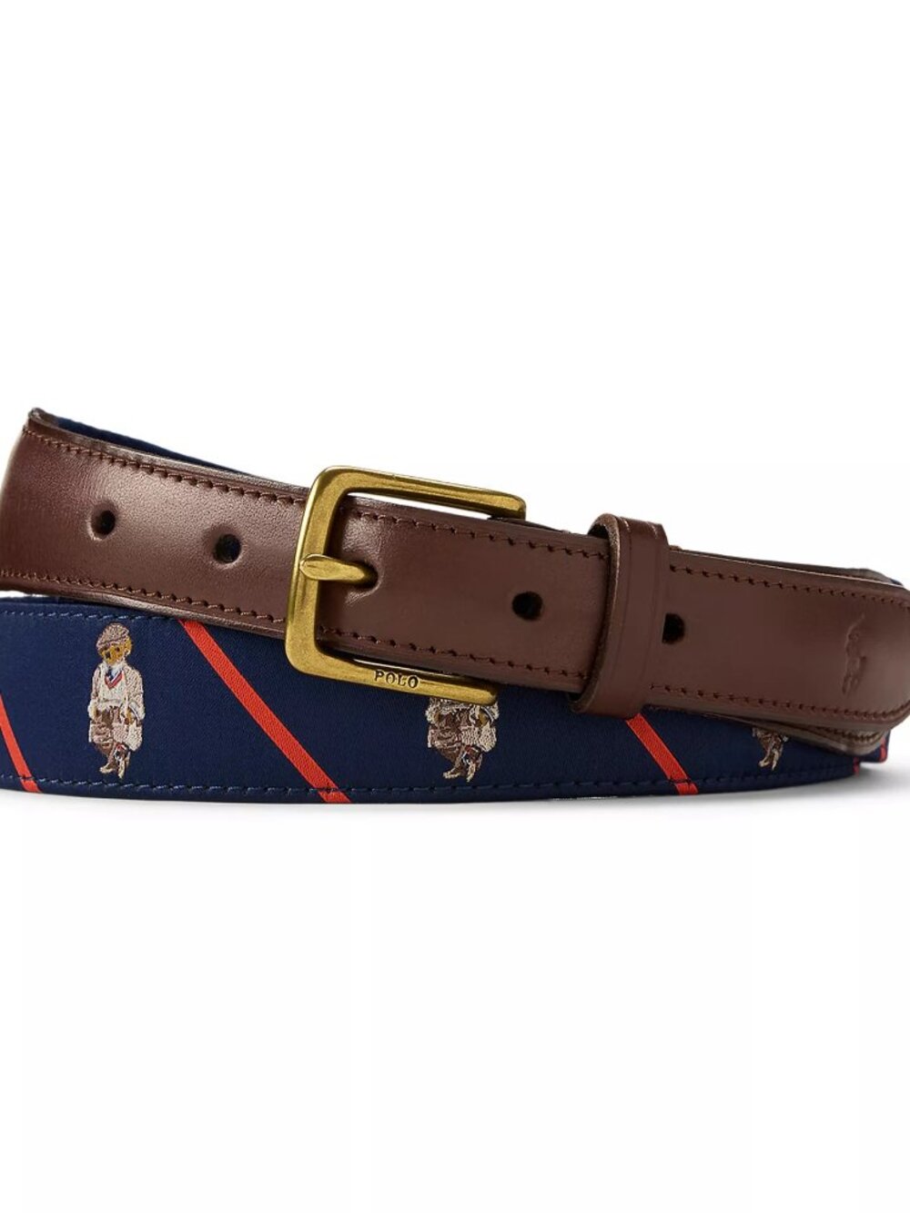 Polo Ralph Lauren Men's Polo Bear Leather-Trim Belt Navy Multi, Size 32 (New)